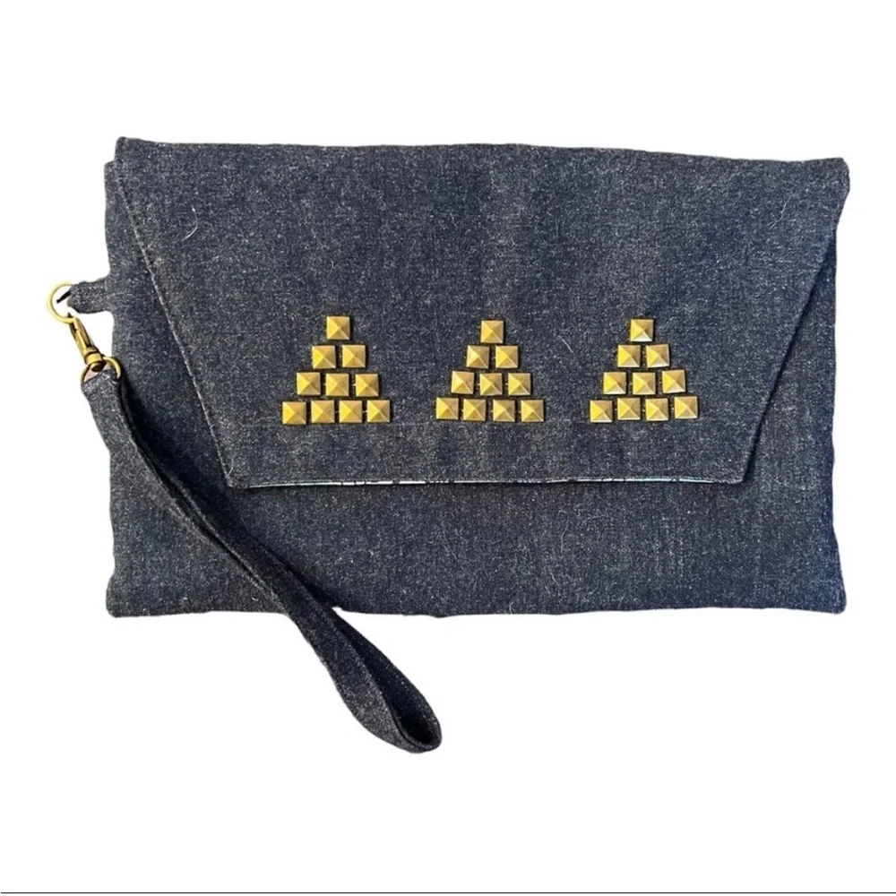 Denim Hand Studded Clutch Purse